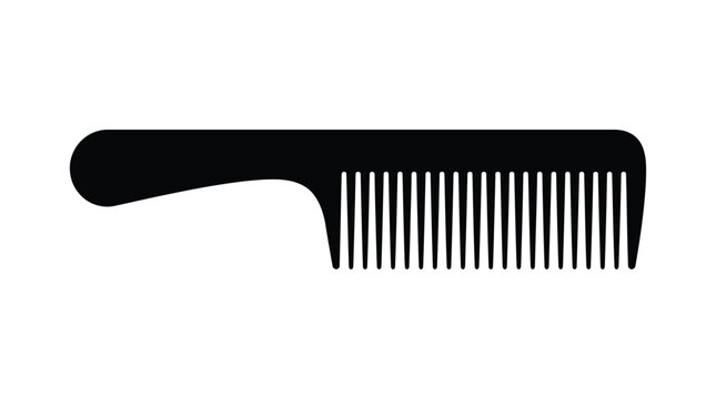 Silhouette of a black wide tooth comb on a white background