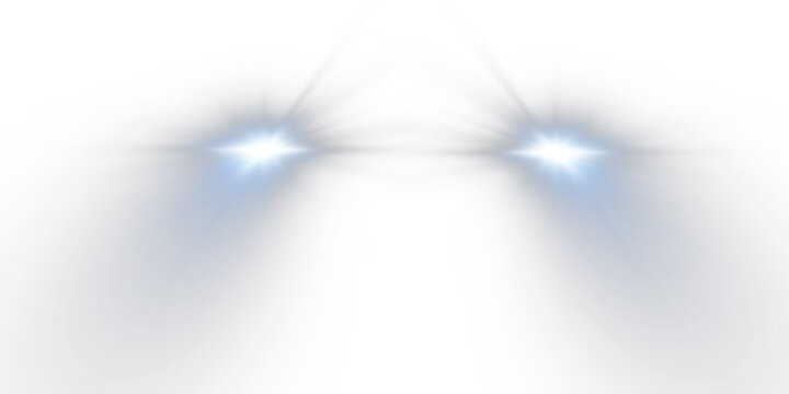 Cars light effect. White glow car headlight bright beams ray isolated on transparent background	
