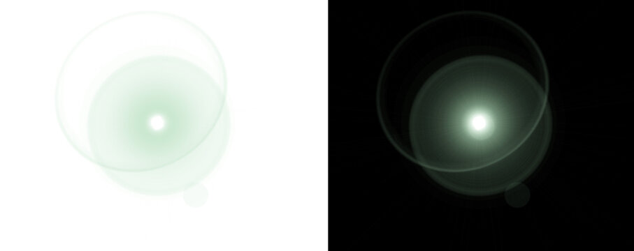 Glowing green orb with a bright center on a split white and black background isolated on transparent background
