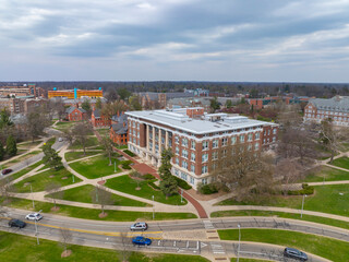 Obraz premium Agriculture Hall aerial view in Michigan State University in East Lansing, Michigan MI, USA. Agriculture Hall is the home of College of Agriculture and Natural Resources. 