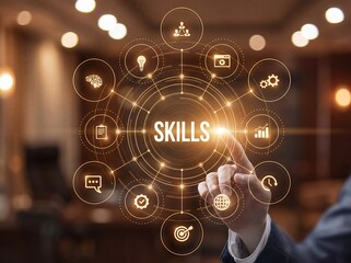 Fototapeta premium Businessman selecting skills from digital interface in office