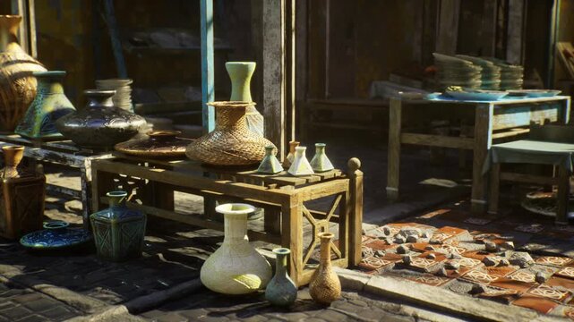Hero ceramic piece on market pedestal under warm light, signature vase presented as centerpiece in curated display shopkeeper imagined spotlighting bestseller