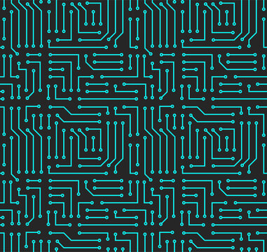 Electronic circuit board seamless cyber pattern. High tech abstract background