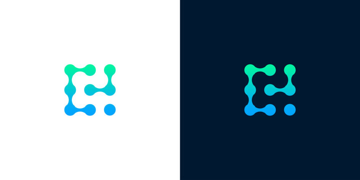 Abstract letter E logo design with connecting dots, modern and futuristic digital illustration