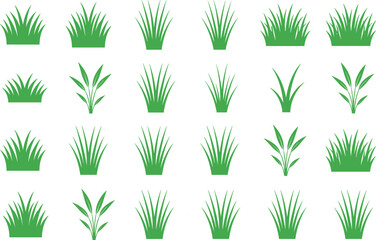Fototapeta premium Green Grass Silhouette Collection Featuring Diverse Blade Shapes and Tuft Patterns for Nature Environment Garden Landscape and Outdoor Graphic Design Projects