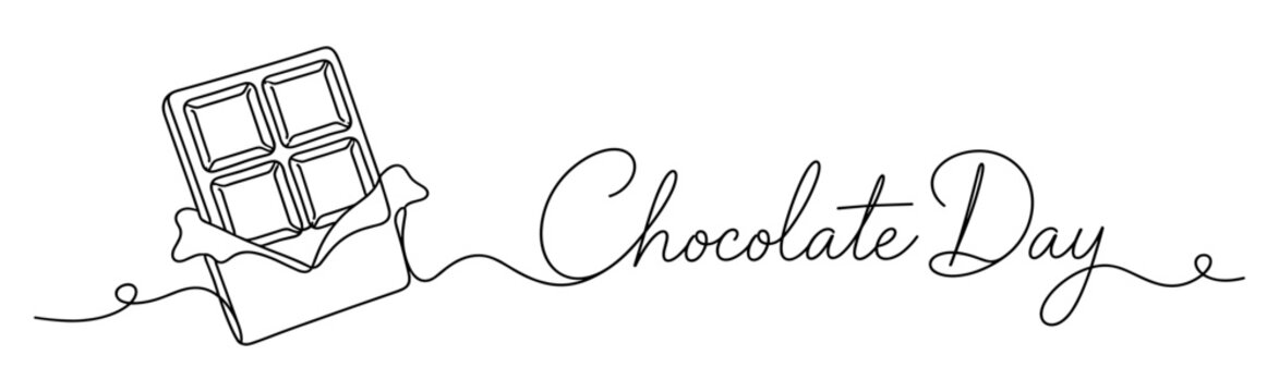World Chocolate Day banner with candy bar continuous one line art