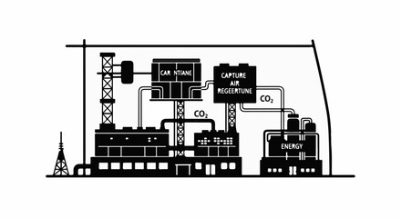 Obraz premium Industrial facility diagram illustrating carbon capture and energy production processes.