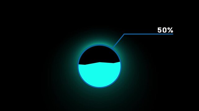 Circular infographic element showing 50 percent with segmented circle and connecting line percentage.4k video.