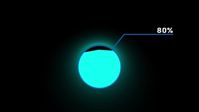 Circular infographic element showing 80 percent with segmented circle and connecting line percentage.4k video.