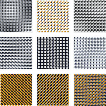 Abstract Geometric XO Pattern with Blue and Yellow Accents