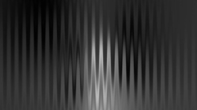 Black white monochrome vertical light streak motion background video, glowing grey bar pulse animation on dark for website banner presentation music visualizer, minimal loop backdrop
