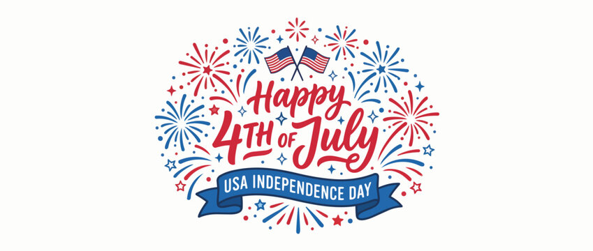 Happy 4th of July USA Independence Day badge. Hand-drawn vector illustration isolated on white background