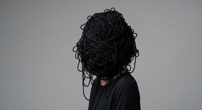 Portrait of a Person with a Tangled Yarn Head