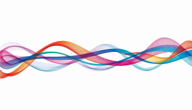 A vibrant and dynamic ribbon of colorful sound waves elegantly undulates, painted in shades of orange, pink, blue, and teal. This design creates a visual metaphor for sound, communication, or energy.