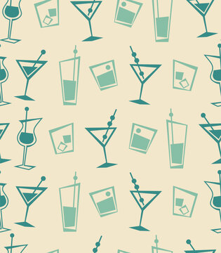 Martini cocktail seamless pattern. Hand drawn red alcoholic beverage, minimal style bar drink decoration, doodle trendy vector decor textile, wrapping paper wallpaper, print or fabric