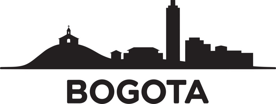 Bogota city skyline with monserrate church and tall skyscraper solid black silhouette in solid style