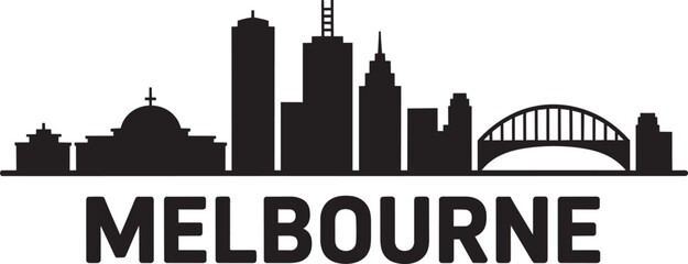 Fototapeta premium Melbourne city skyline with buildings and an arched bridge in solid style on white Australia travel