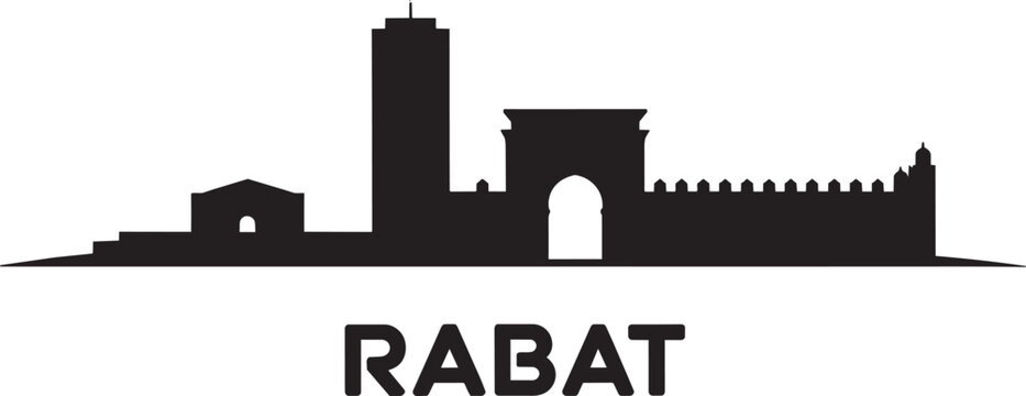 Rabat city skyline modern and historical buildings architecture flat on white historic North Africa