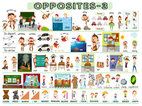 Opposite adjectives infographic posters