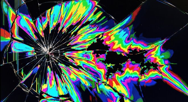 Smashed LCD Screen with Colorful Liquid Crystal Bleed