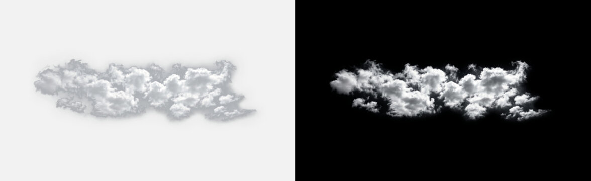 Long streaky cloud isolated on transparent background, realistic cirrostratus wispy sky formation texture, elongated soft grey cloud layer element, delicate aerial overlay, clouds cutout, cirrus PNG