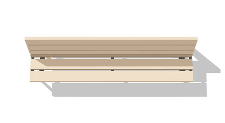 Modern wooden park bench with long shadow seen from top view for architectural site plan isolated on white color. © Emongrapic
