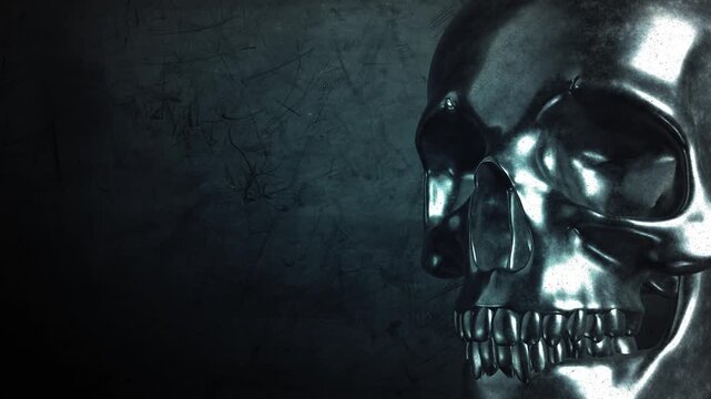 Dark Skull Background Loop with Copy Space&ndash; Horror Metal VJ Visual