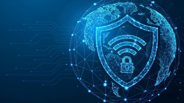 Global Cybersecurity Shield With Secure WiFi Network and Digital Earth Background 
