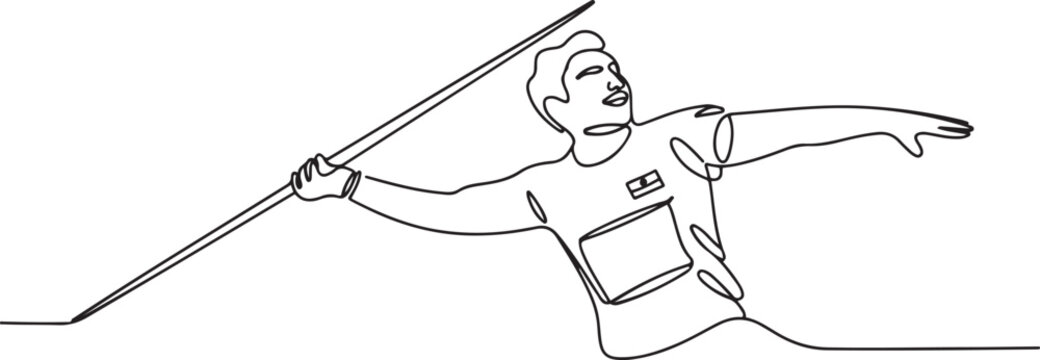 Javelin Thrower vector, Javelin Thrower players cartoon doodle sketch drawing, Indian Javeline thrower winner. one line Icon drawing