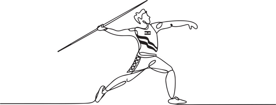 Javelin Thrower vector, Javelin Thrower players cartoon doodle sketch drawing, Indian Javeline thrower winner. one line Icon drawing
