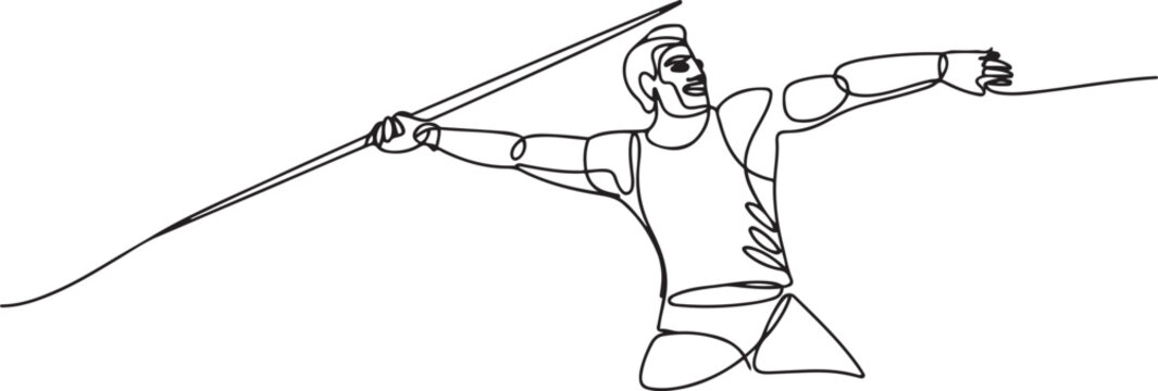 Javelin Thrower vector, Javelin Thrower players cartoon doodle sketch drawing, Indian Javeline thrower winner. one line Icon drawing