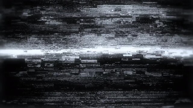 Dynamic Digital Glitch Background with Pixelated Data Corruption and Horizontal Scan Lines
