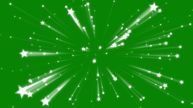 2D Glowing stars explosion sparkle effect overlay, shine effect glitter stars sheet for motion design, glow twinkle movement timeline, twinkling glitter stars motion graphics on green background, 4k