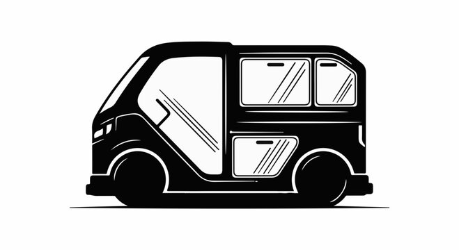Sleek black microcar illustration on a white background, representing compact urban mobility.