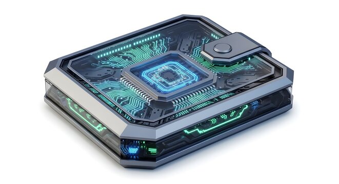 3d rendering of futuristic computer processor with glowing circuit board