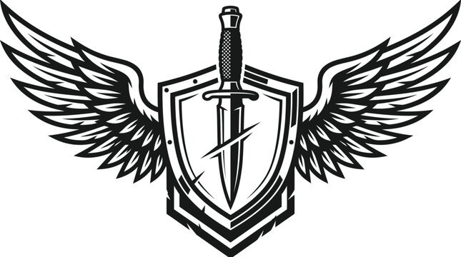 Warrior Shield with Sword and Wings in Bright Studio