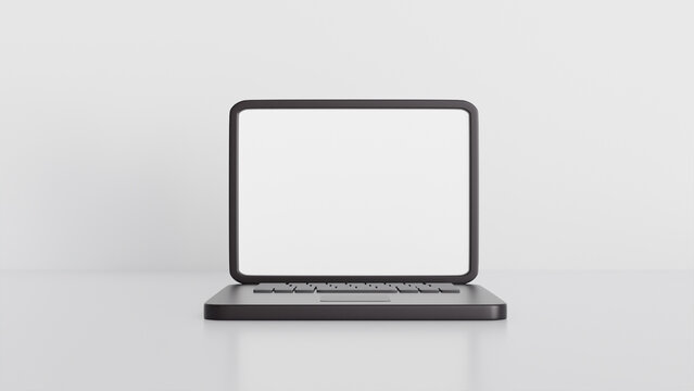A laptop with a blank screen on a light background for website mockups, online work, presentations, interfaces