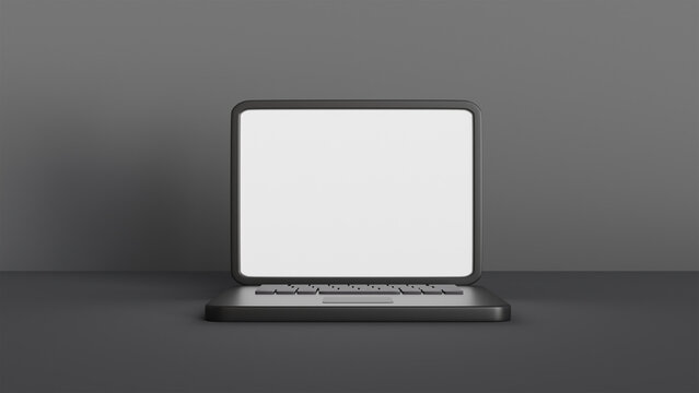 A laptop with a blank screen on a gray background for website mockups, online work, presentations, interfaces