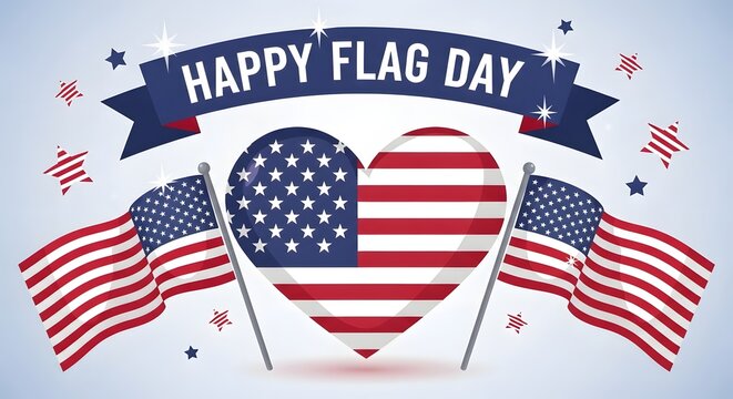 Happy flag day patriotic illustration with american flags and heart