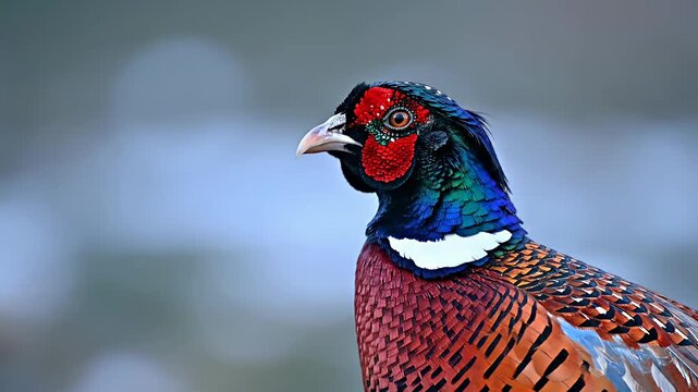 Close up of a colorful pheasant against a blurred natural background
