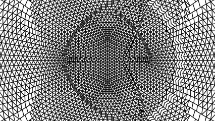 Obraz premium Abstract three dimensional warped grid tunnel surface with distorted geometric perspective in black and white line
