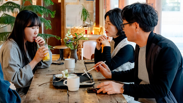 Relaxing coffee shop meeting in South Korea