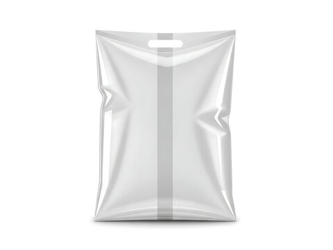 A clear plastic bag with a handle on a white background