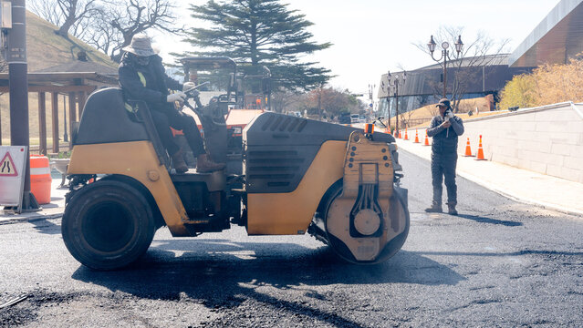 Road paving work in Gyeongju, South Korea