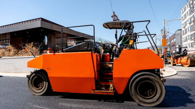 Asphalt paving in Gyeongju on a sunny day