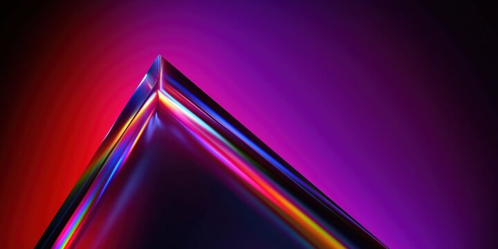 Abstract prism light refraction with vibrant rainbow spectrum and purple gradient background