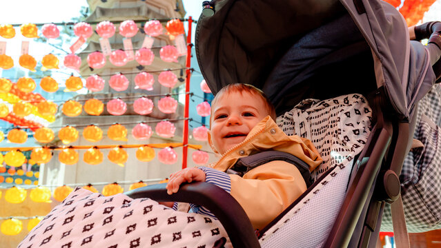 Child in stroller at Jogyesa Temple, Seoul