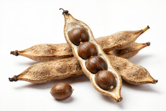 Three Beech Nuts on White Background