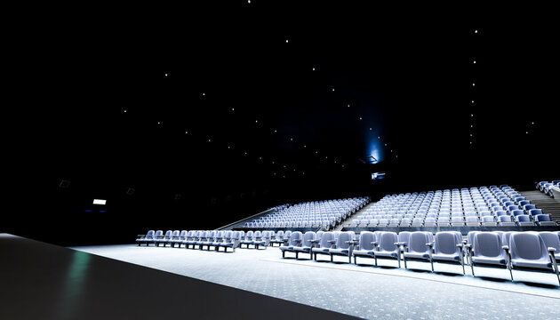 Empty movie theater with illuminated seats