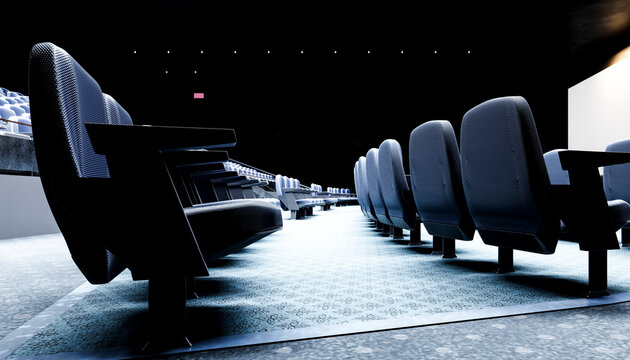 Empty theater seats in a modern movie cinema